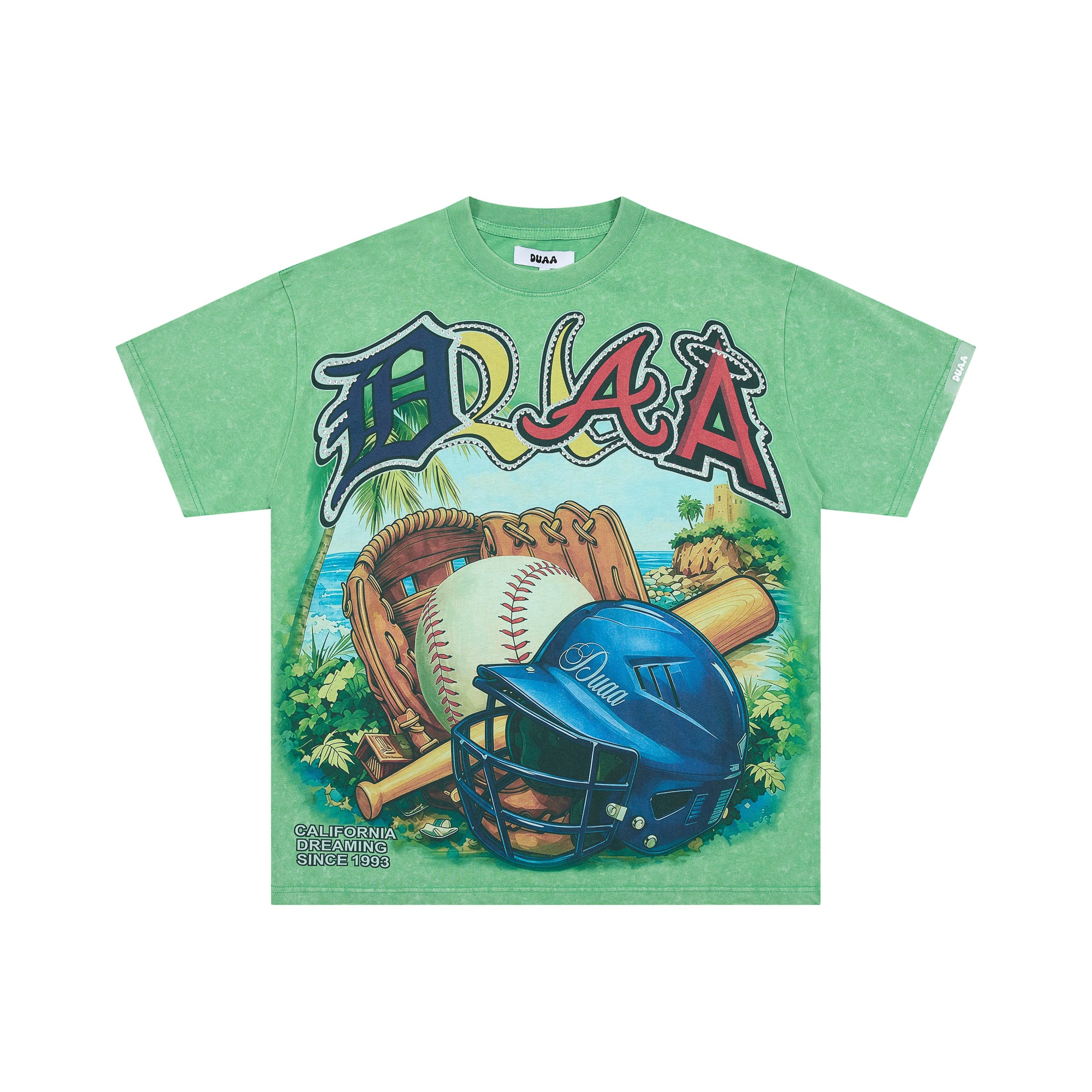 DUAA Vintage Washed Baseball Graphic Green T-Shirt