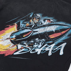 DUAA Retro Rocket Pilot Vintage Black Distressed Washed T-Shirt