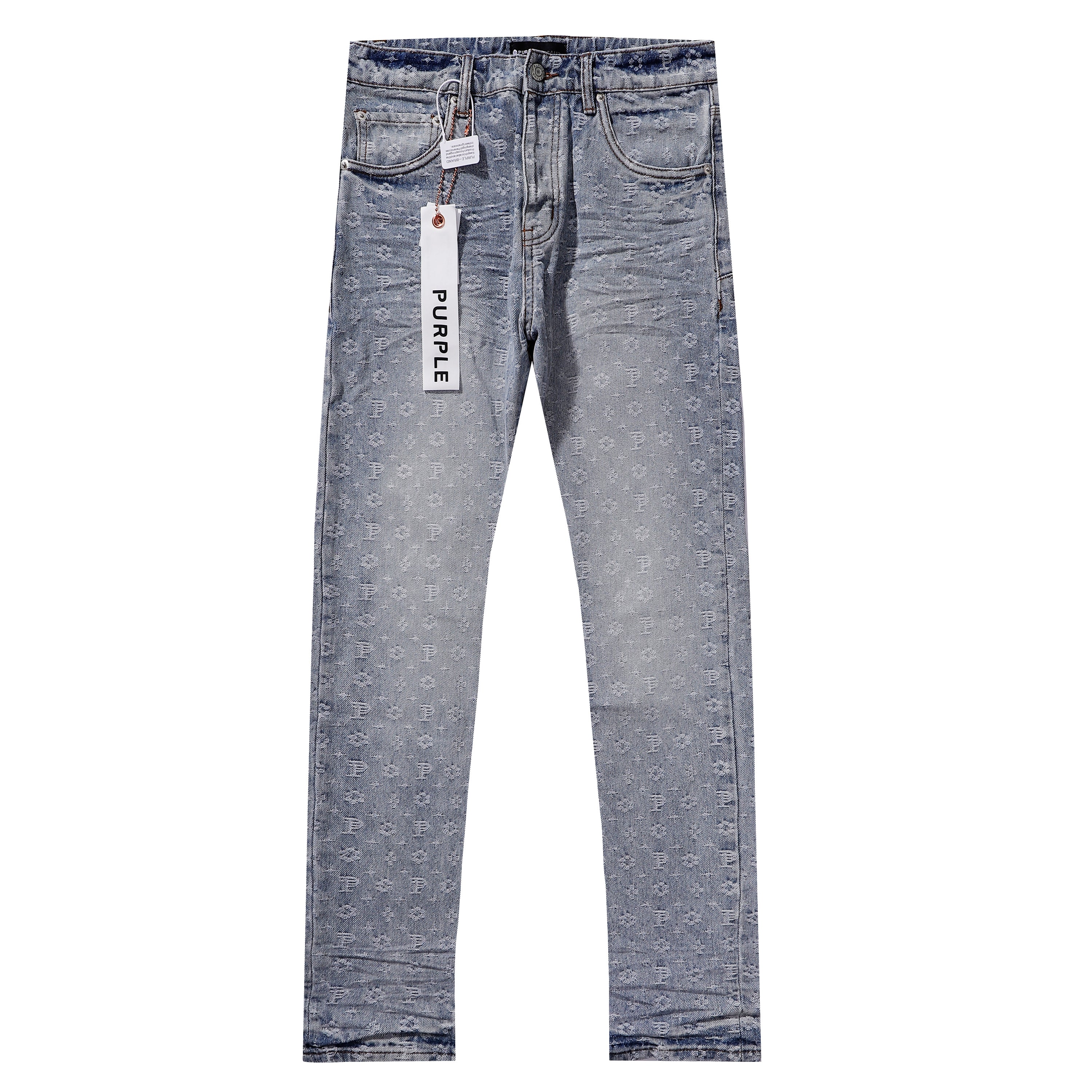 Purple‑Brand Monogram Jacquard Straight Leg Jeans