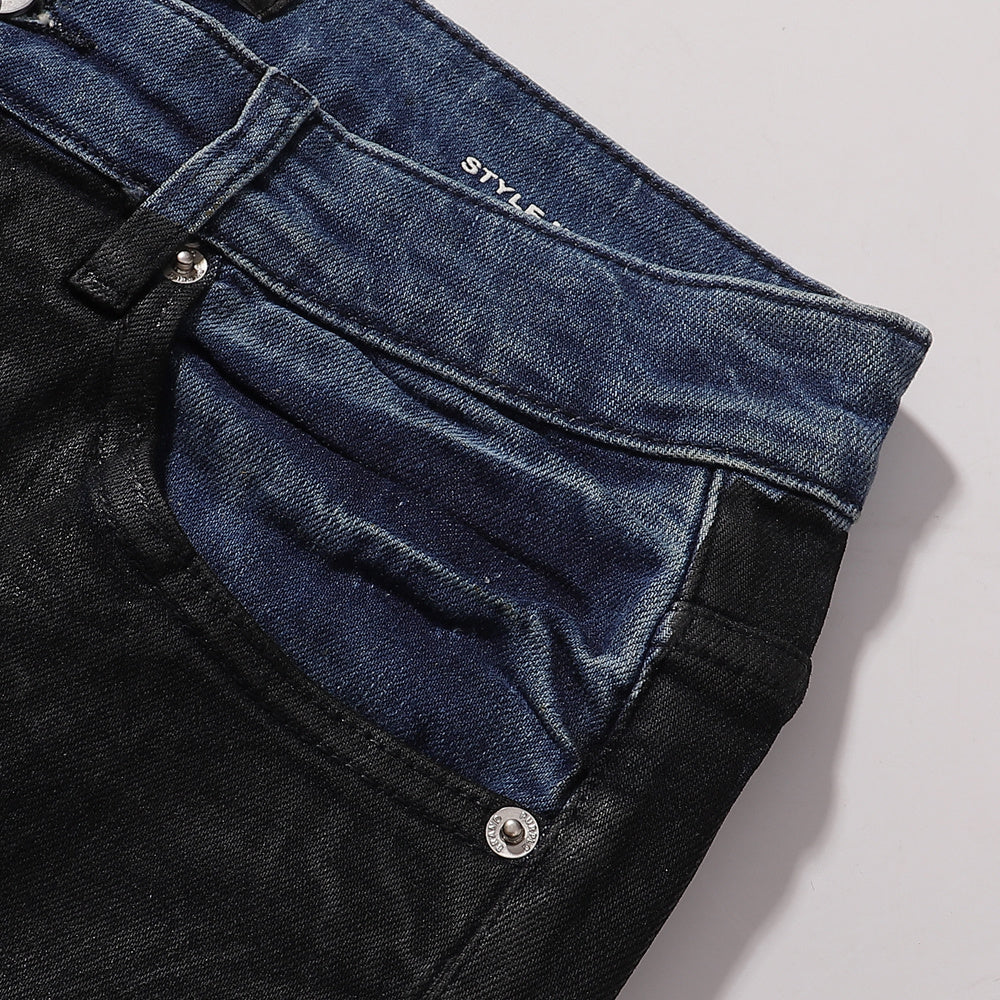 Purple‑Brand Black Coated Contrast Waist Flare Jeans