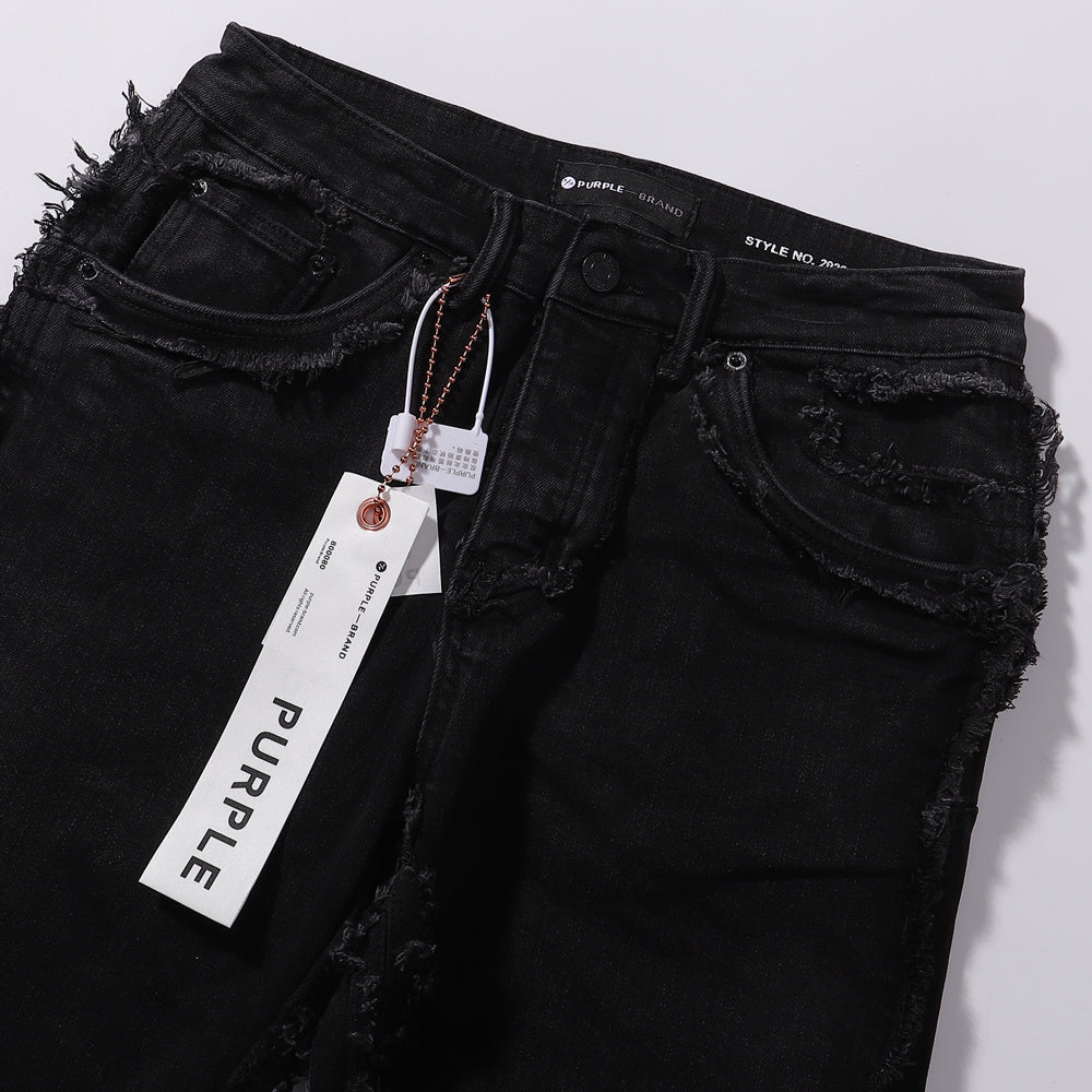 Purple‑Brand Black Raw Frayed Edge Straight Leg Jeans