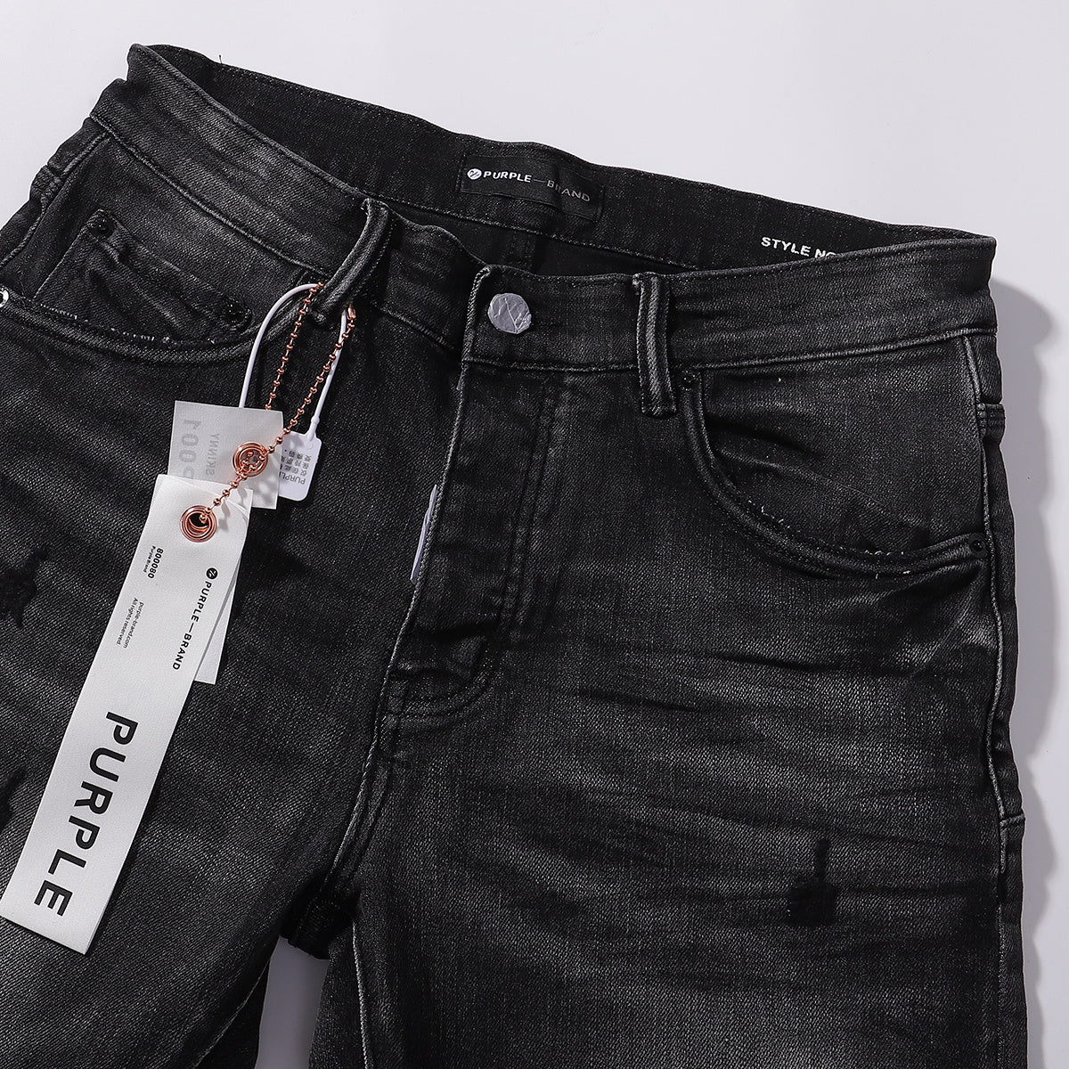 Purple‑Brand Black Faded Printed Distressed Straight Leg Jeans