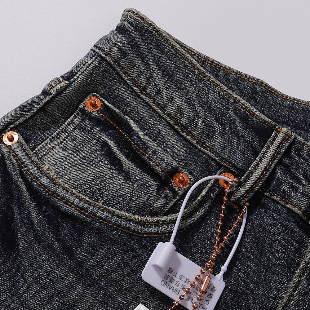 Purple‑Brand Dark Vintage Whisker Gradient Hem Straight Leg Jeans
