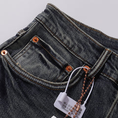 Purple‑Brand Dark Vintage Whisker Gradient Hem Straight Leg Jeans