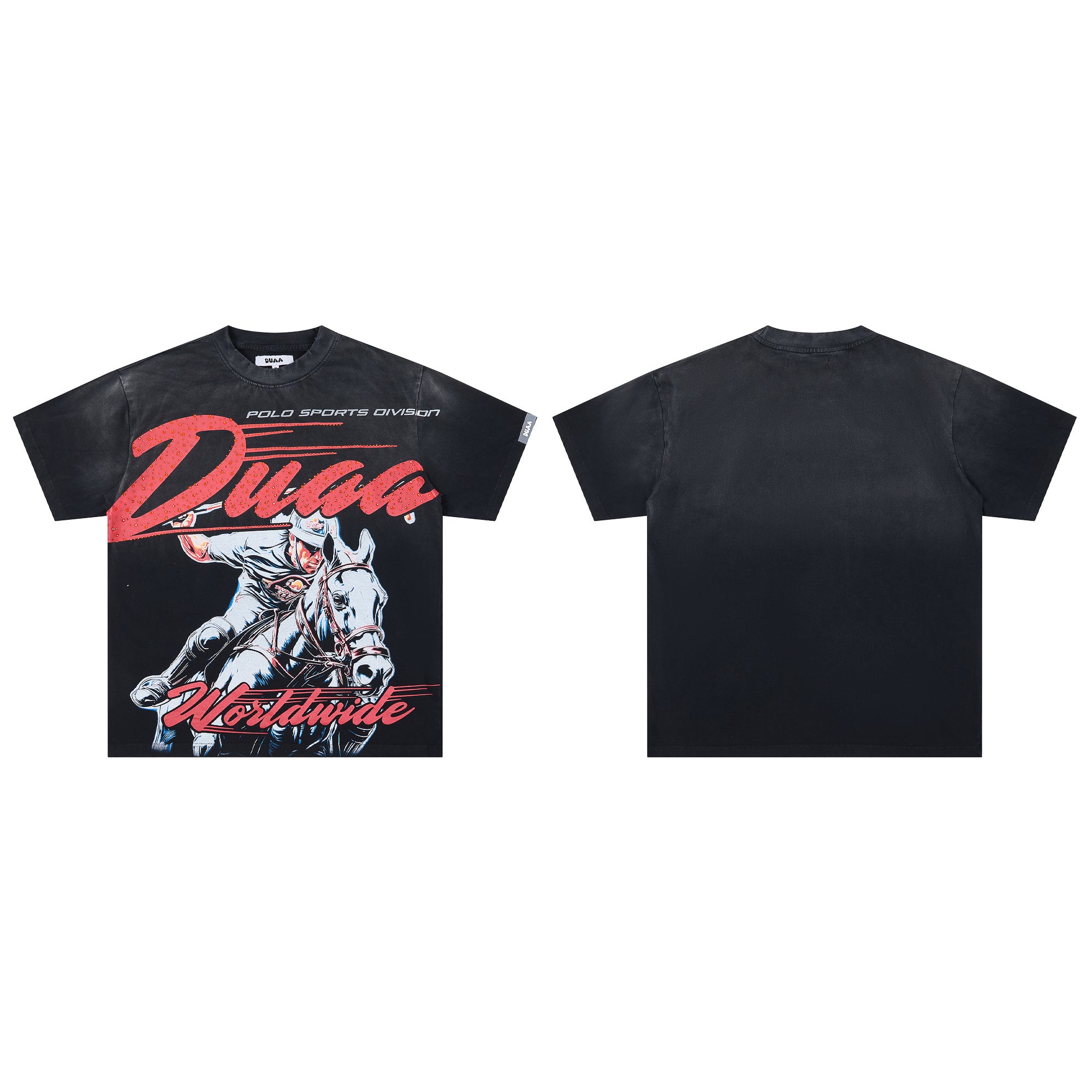 DUAA Worldwide Polo Horseman Vintage Black Washed T-Shirt