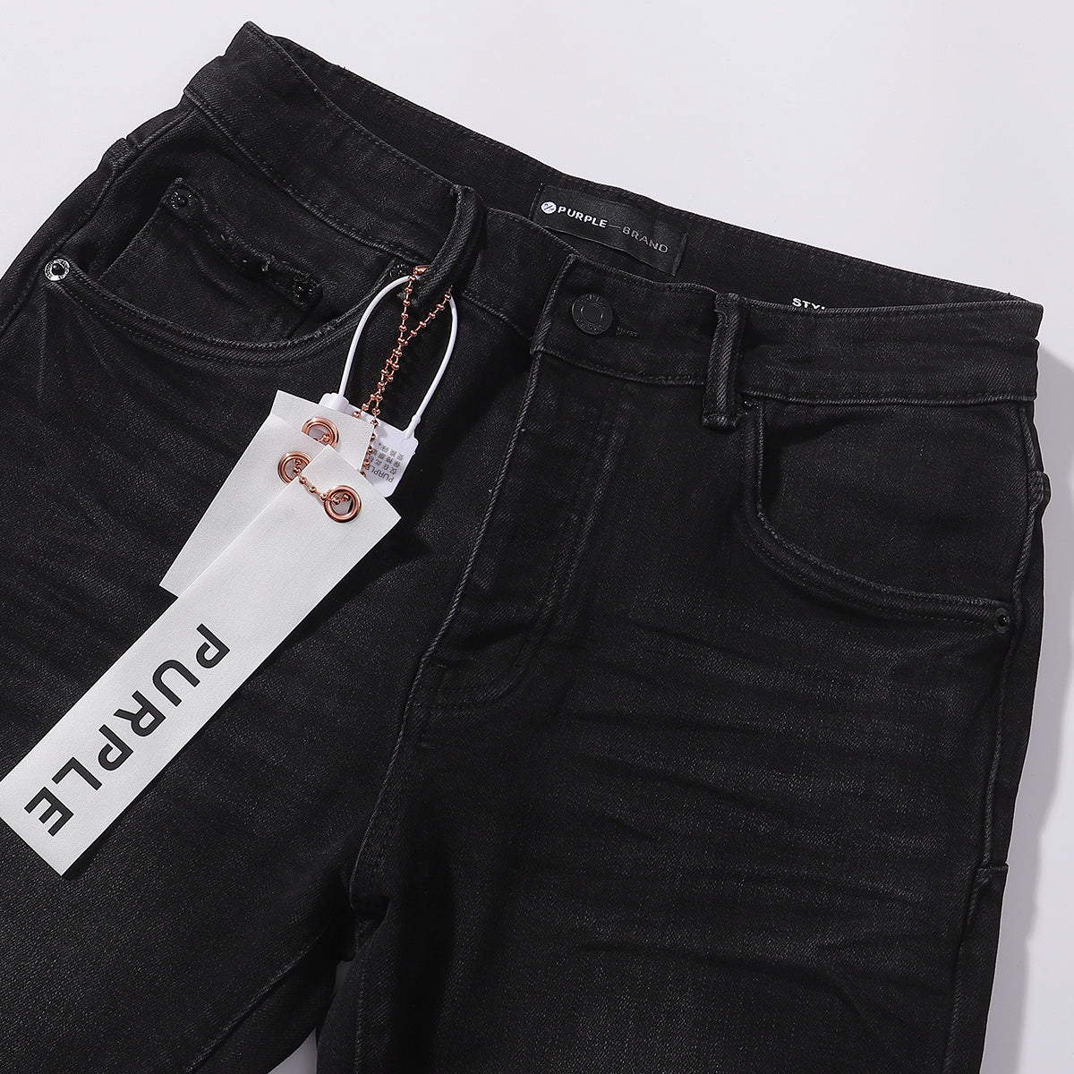 Purple‑Brand Black Shadow Whisker Wash Straight Leg Jeans