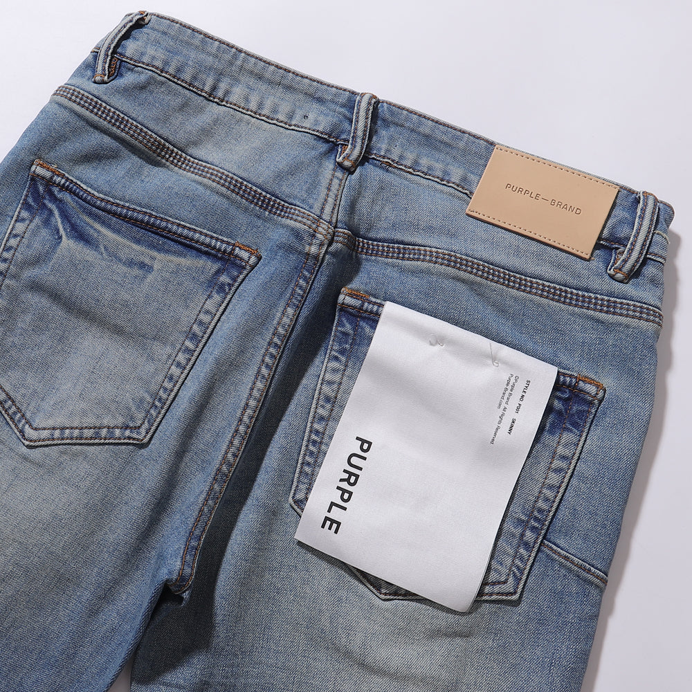 Purple‑Brand Light Wash Multi‑Ripped Patch Straight Jeans