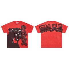 DUAA Roaring Panther Vintage Red Washed Graphic T-Shirt
