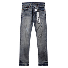 Purple‑Brand Dark Grey‑Blue Scattered Tear Distressed Straight Leg Jeans