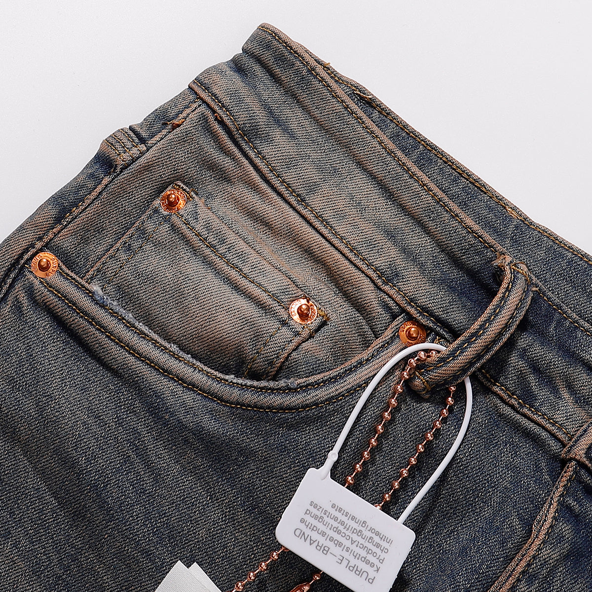 Purple‑Brand Vintage Brown‑Tone Heavy Distressed Frayed Straight Leg Jeans
