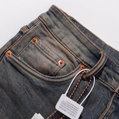 Purple‑Brand Vintage Brown‑Tone Heavy Distressed Frayed Straight Leg Jeans