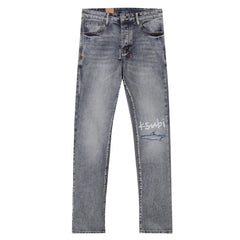 Ksubi Printed Logo Ripped Grey Wash Slim Jeans
