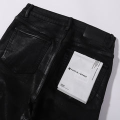 Purple‑Brand Coated Black Cargo Straight Leg Jeans