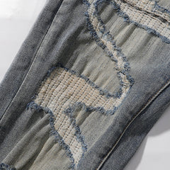 Purple‑Brand Vintage Washed Large Frayed Ripped Straight Leg Jeans