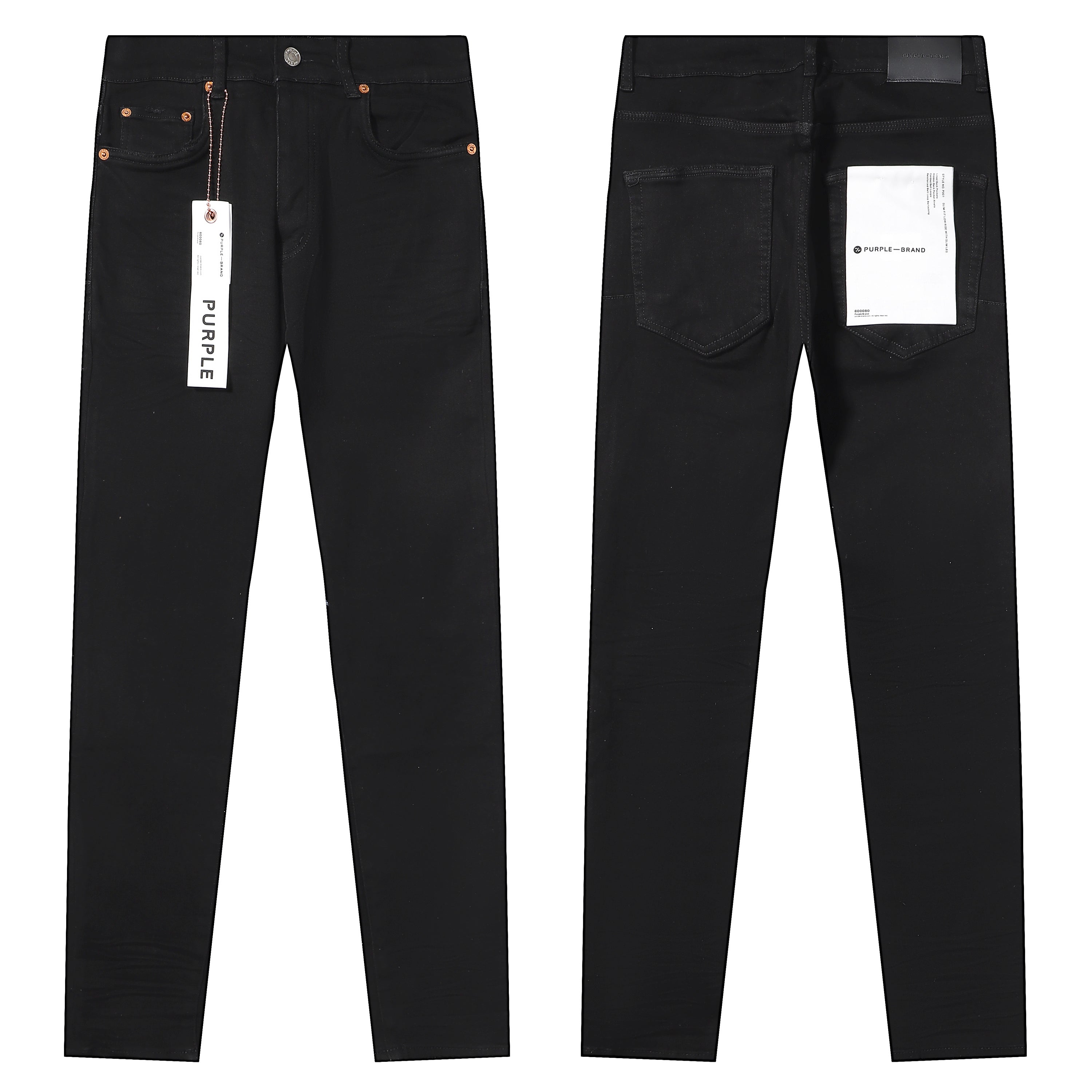 Purple‑Brand Solid Black Clean Straight Leg Jeans