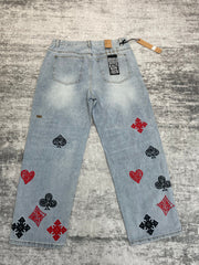 Ksubi Poker Suit Embroidery Light Wash Baggy Jeans