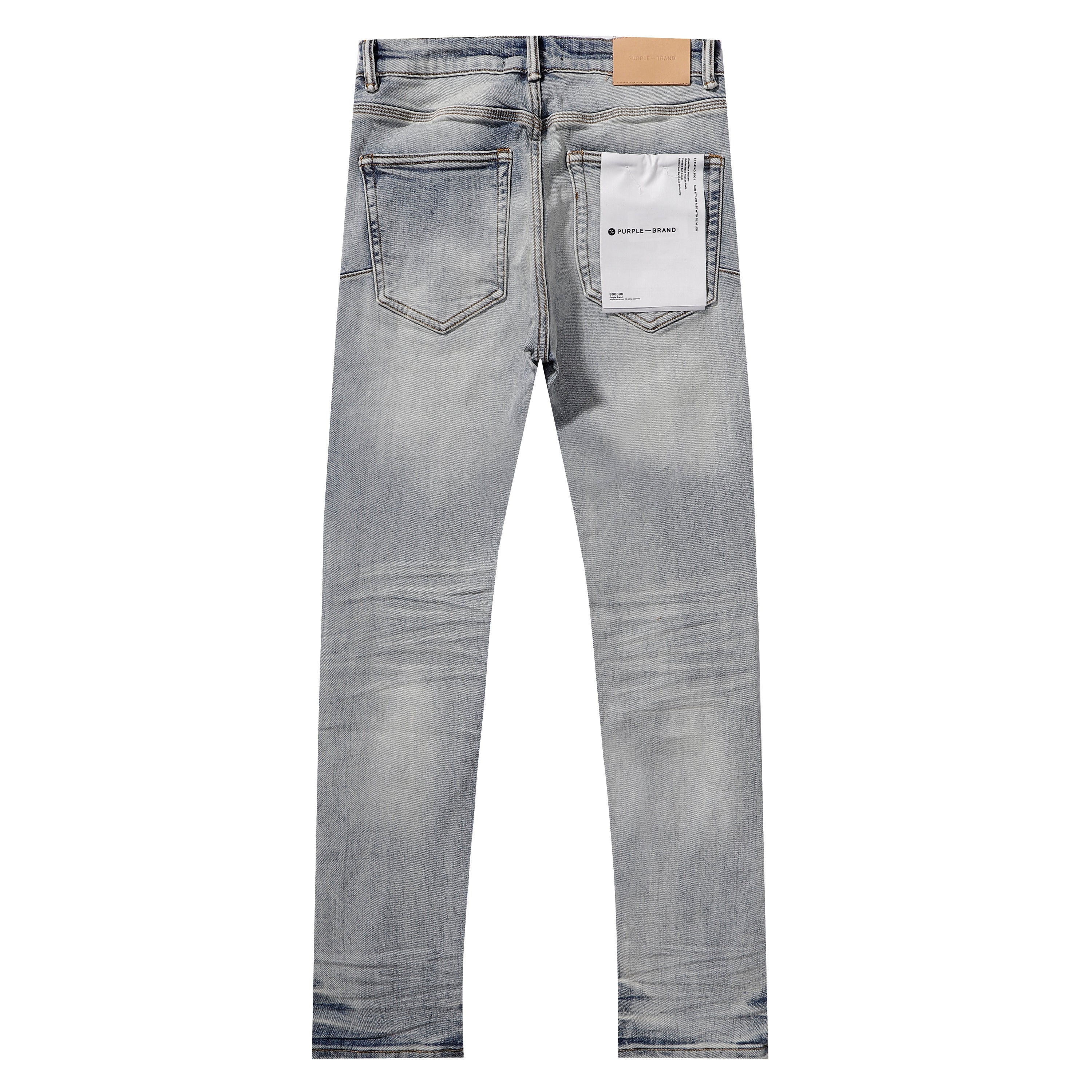 Purple‑Brand Light Washed Multi‑Scratch Patch Distressed Straight Leg Jeans