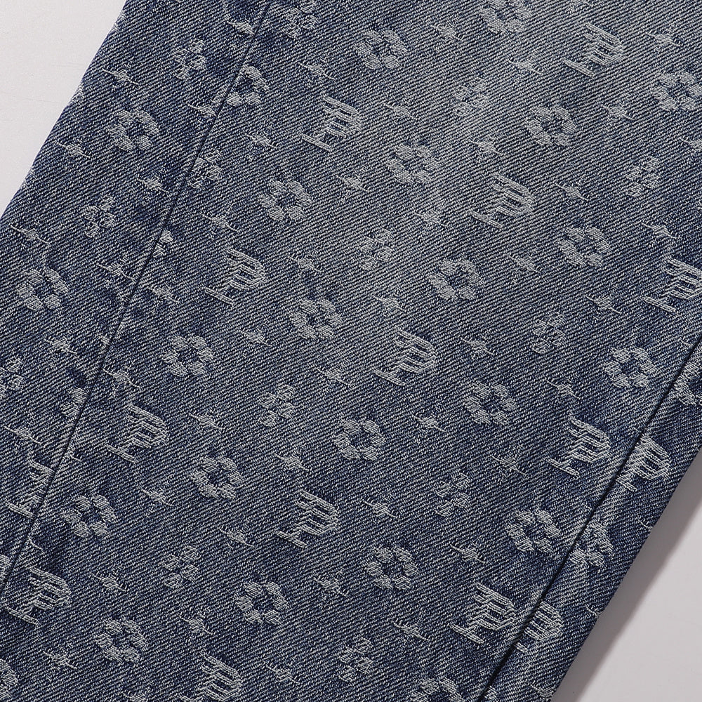 Purple‑Brand Monogram Jacquard Cargo Wide Leg Jeans