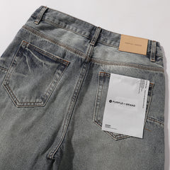 Purple‑Brand Vintage Wash Multi‑Ripped Frayed Seam Patch Wide Leg Jeans