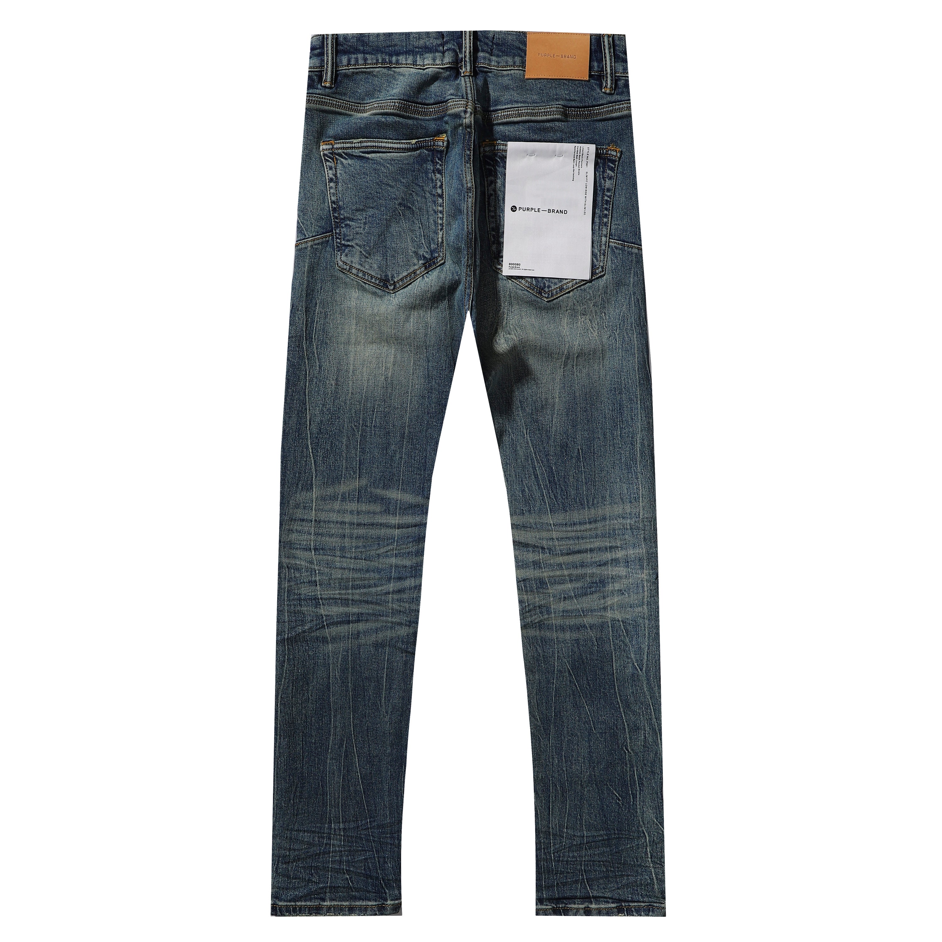 Purple‑Brand Vintage Blue Heavy Hand Whisker Crease Straight Leg Jeans