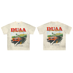 DUAA Born To Shine Retro Supercar Vintage Off White Washed T-Shirt
