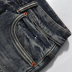 Purple‑Brand Vintage Blue White Paint Splatter Straight Leg Jeans