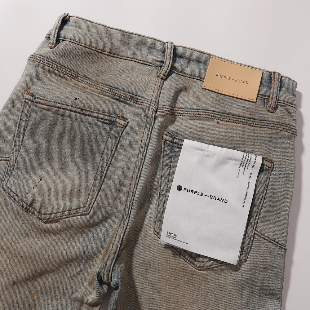 Purple‑Brand Vintage Sand Wash Paint‑Splatter Ripped Patch Straight Jeans