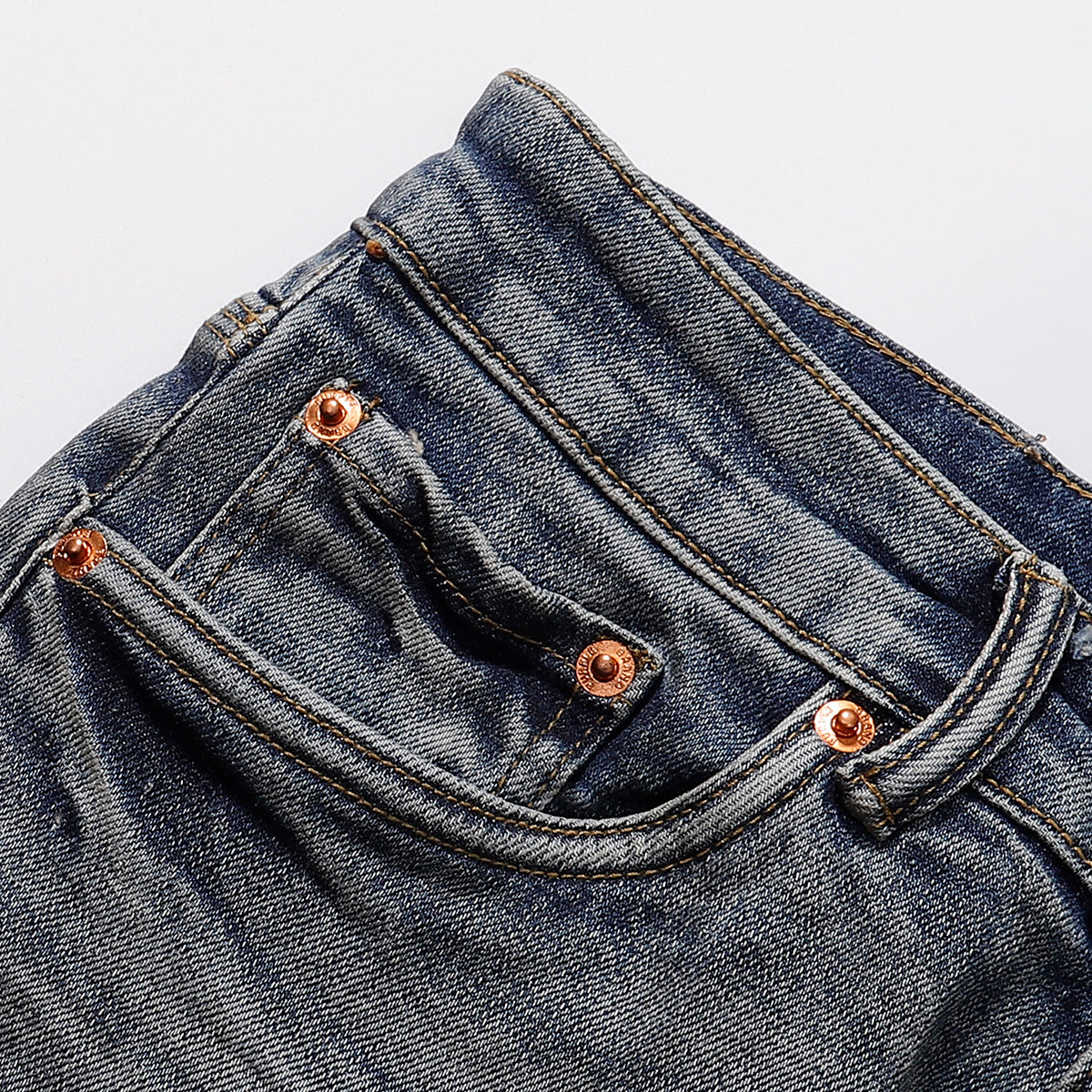 Purple‑Brand Dark Grey‑Blue Scattered Tear Distressed Straight Leg Jeans