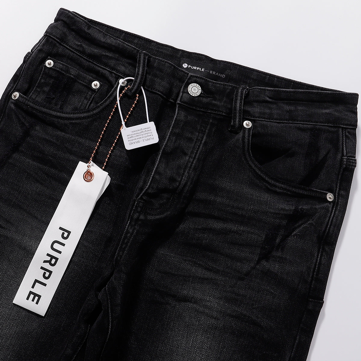Purple‑Brand Black Washed Knee Ripped Straight Leg Jeans