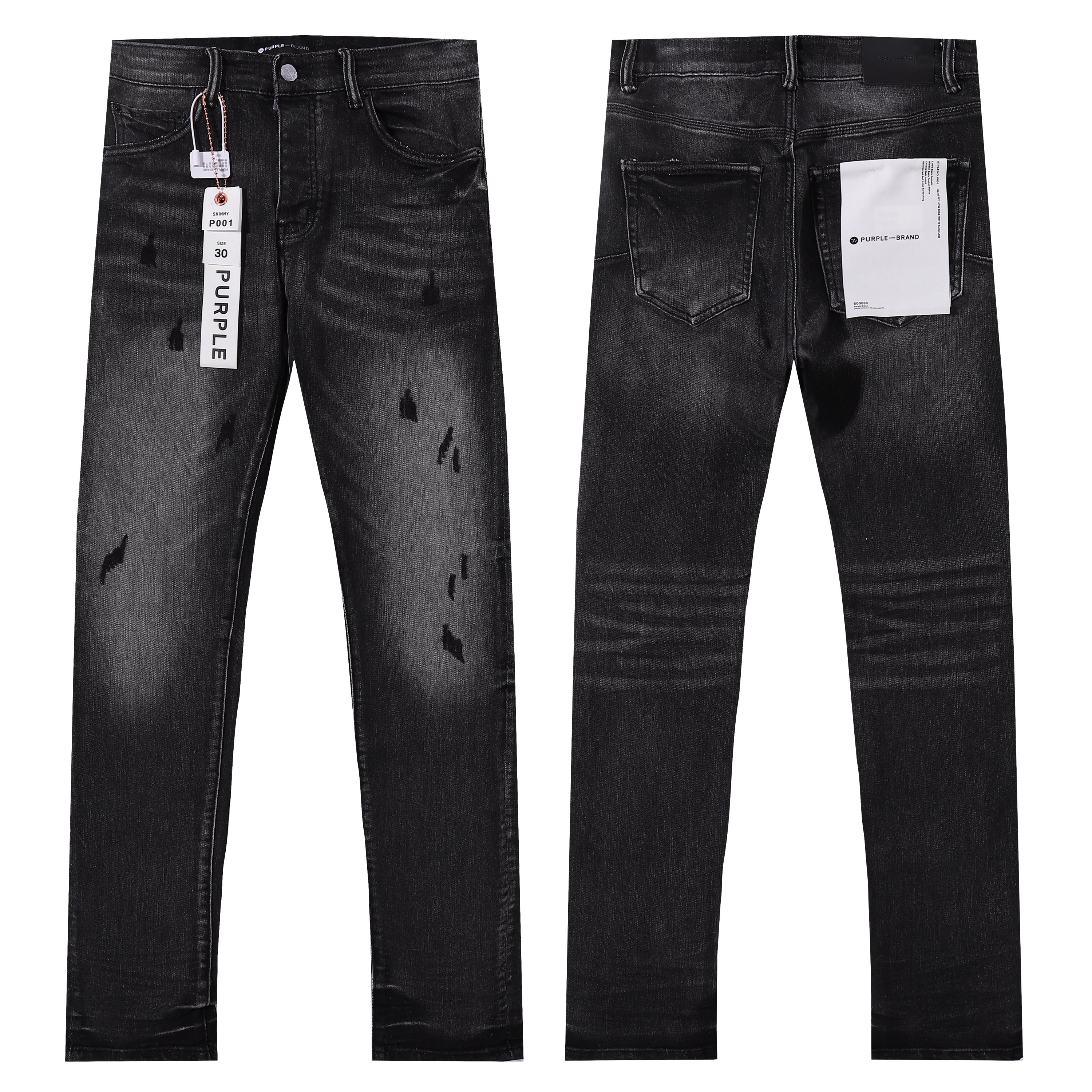 Purple‑Brand Black Faded Printed Distressed Straight Leg Jeans