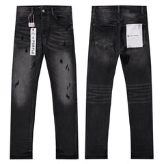 Purple‑Brand Black Faded Printed Distressed Straight Leg Jeans