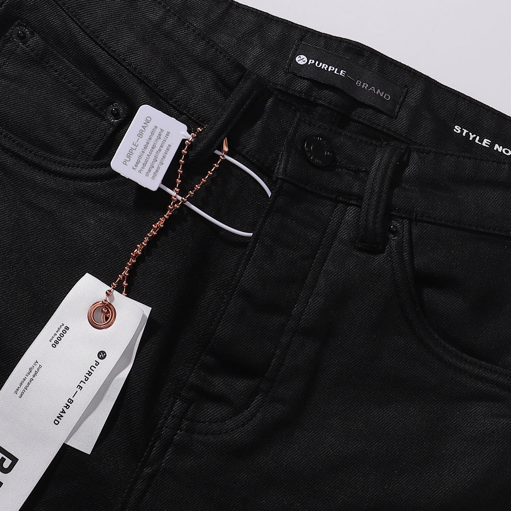 Purple‑Brand Solid Black Coated Flare Leg Jeans
