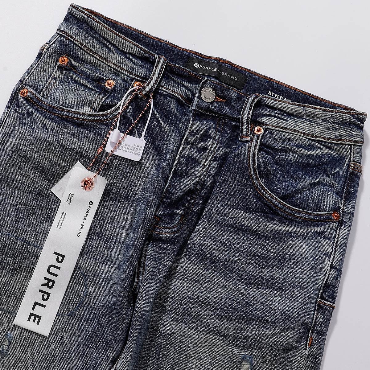 Purple‑Brand Multi‑Spot Distressed Ripped Faded Straight Leg Jeans