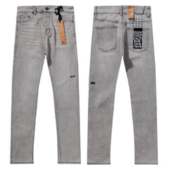 Ksubi Light Grey Washed KSUBI Letter Embroidery Slim Jeans
