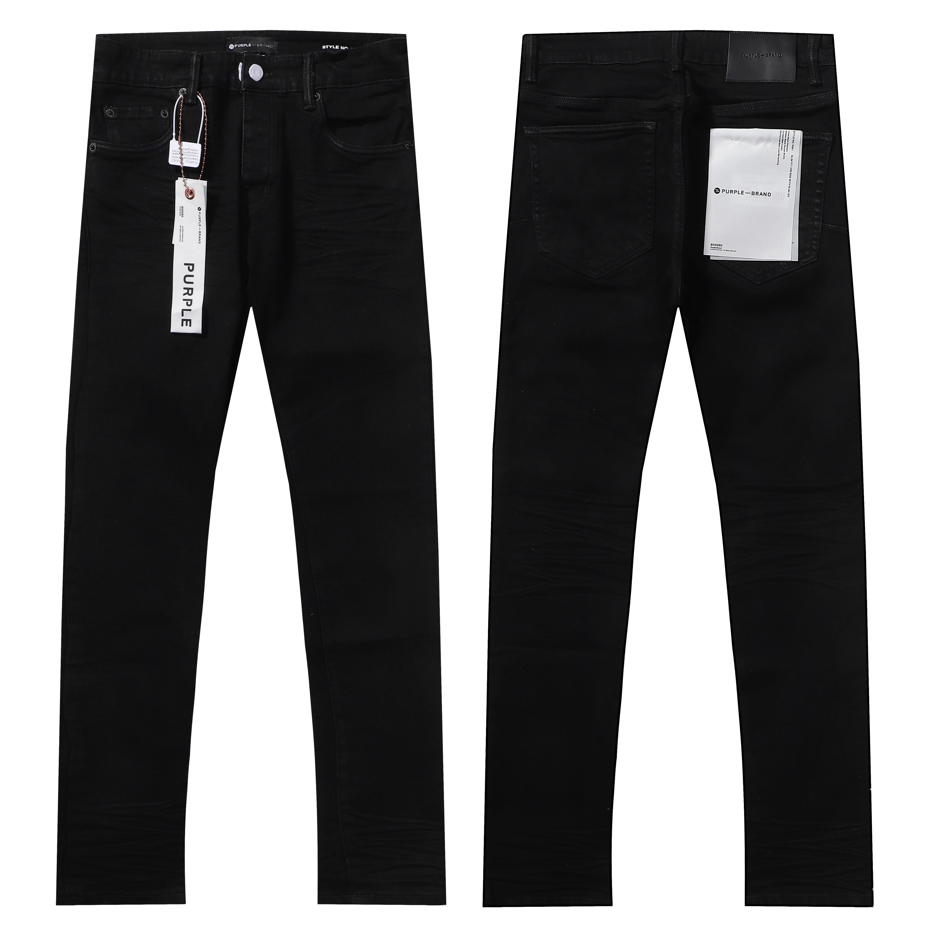 Purple‑Brand Black Wrinkle Effect Straight Leg Denim Jeans
