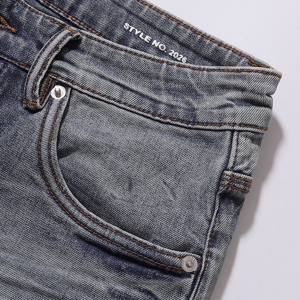 Purple‑Brand Men Light Blue Straight Leg Jeans Crinkle Washed Faded Denim Pants Streetwear Casual Trousers