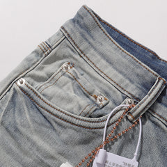 Purple‑Brand Light Blue Washed Frayed Ripped Flare Jeans