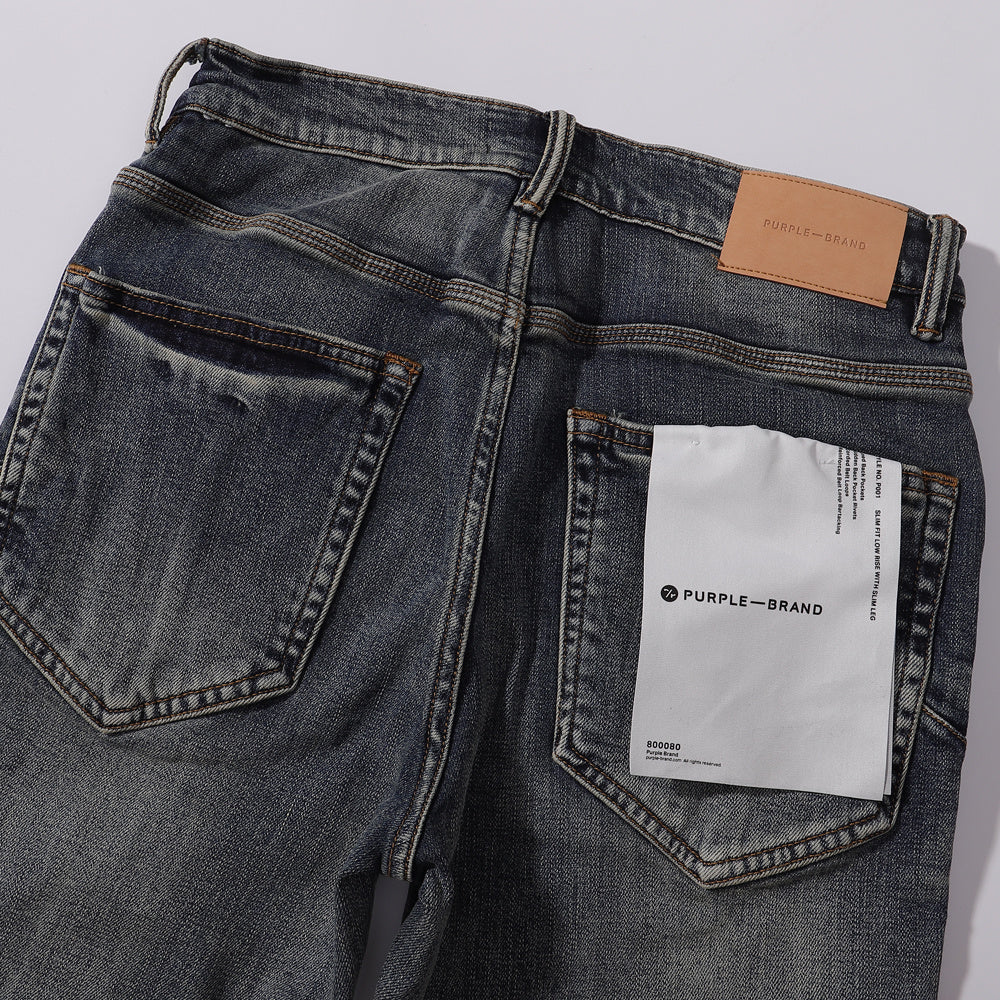 Purple‑Brand Dark Vintage Whisker Gradient Hem Straight Leg Jeans