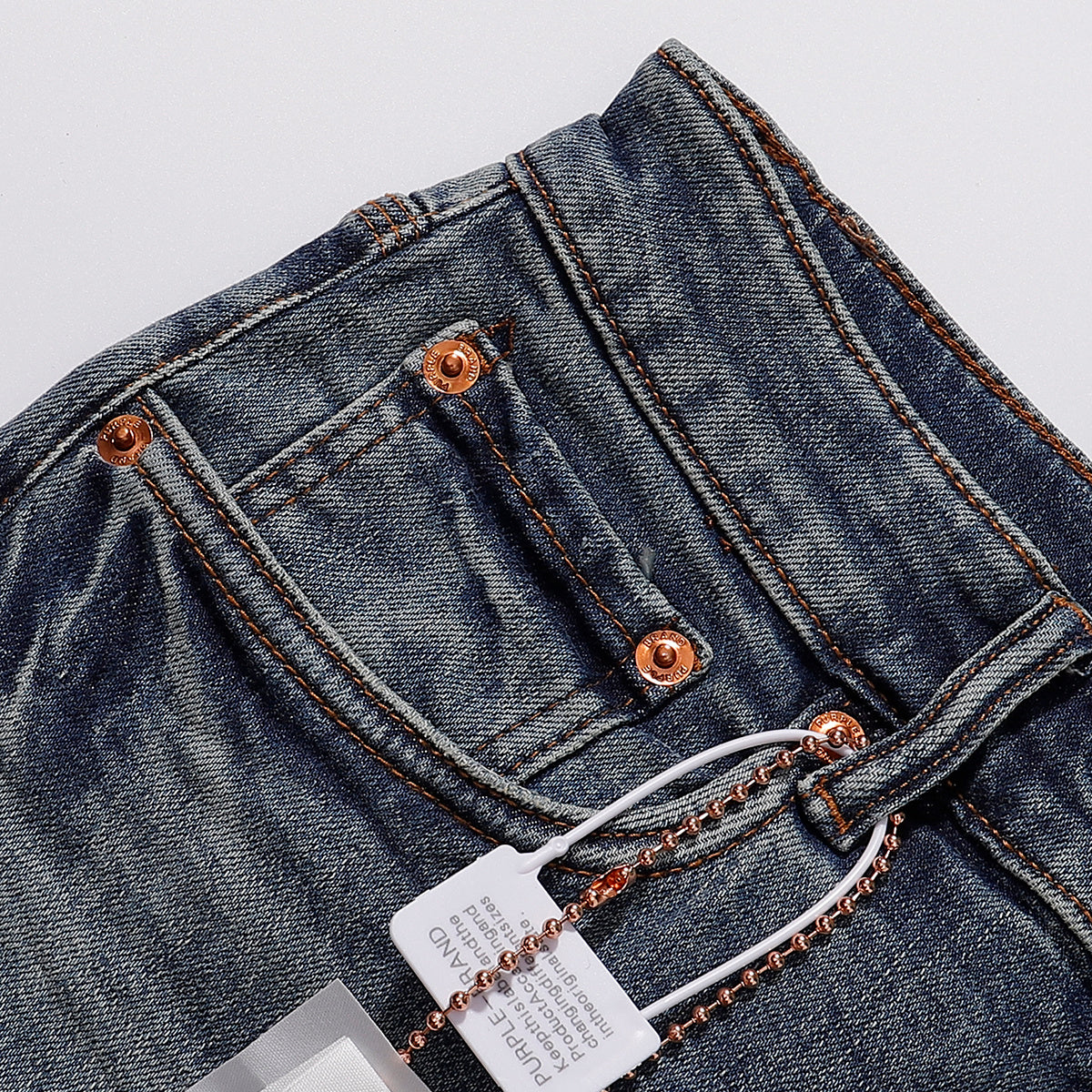 Purple‑Brand Mid‑Blue Distressed Patch Ripped Gradient Hem Straight Leg Jeans