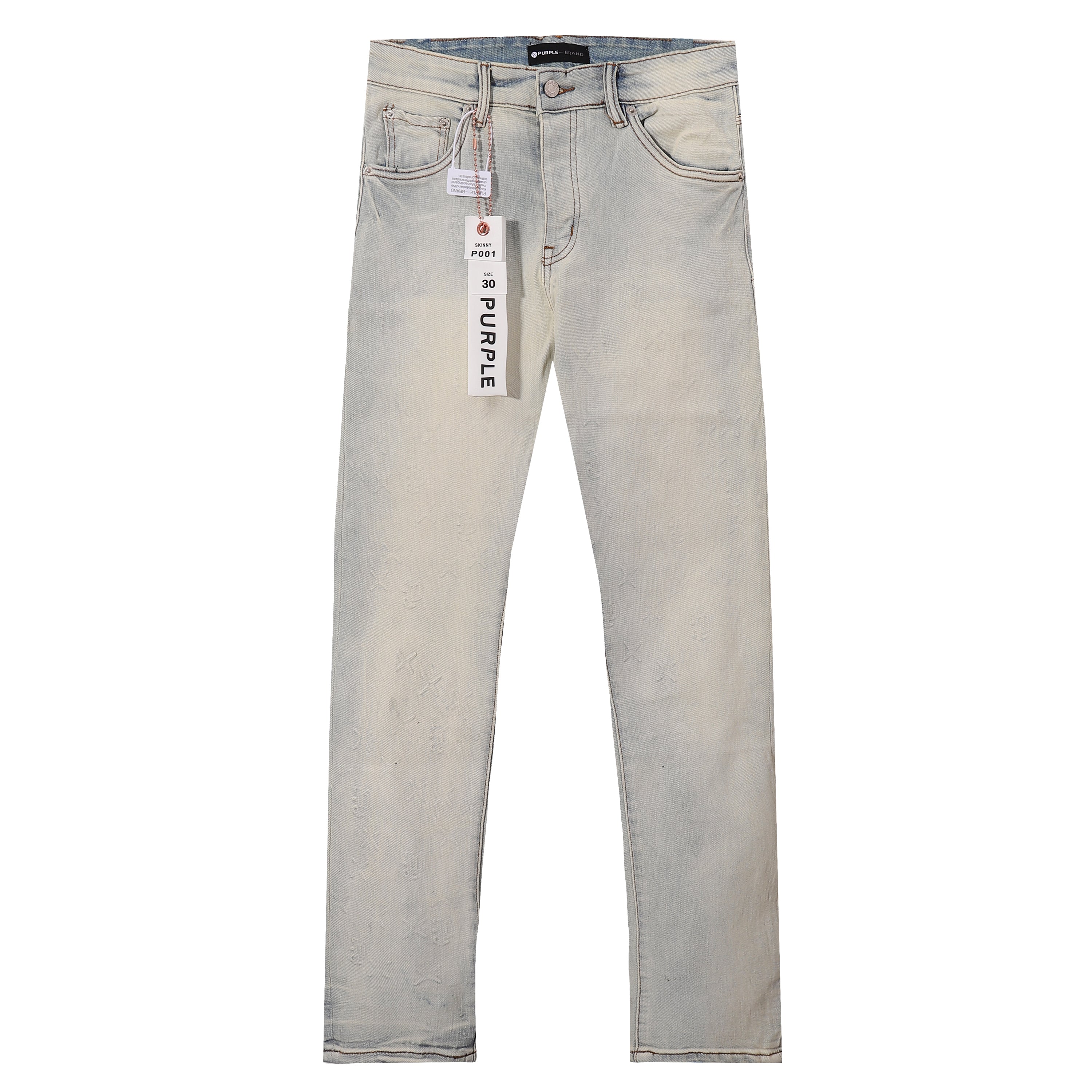 Purple‑Brand Bleach Wash Embossed Monogram Straight Jeans