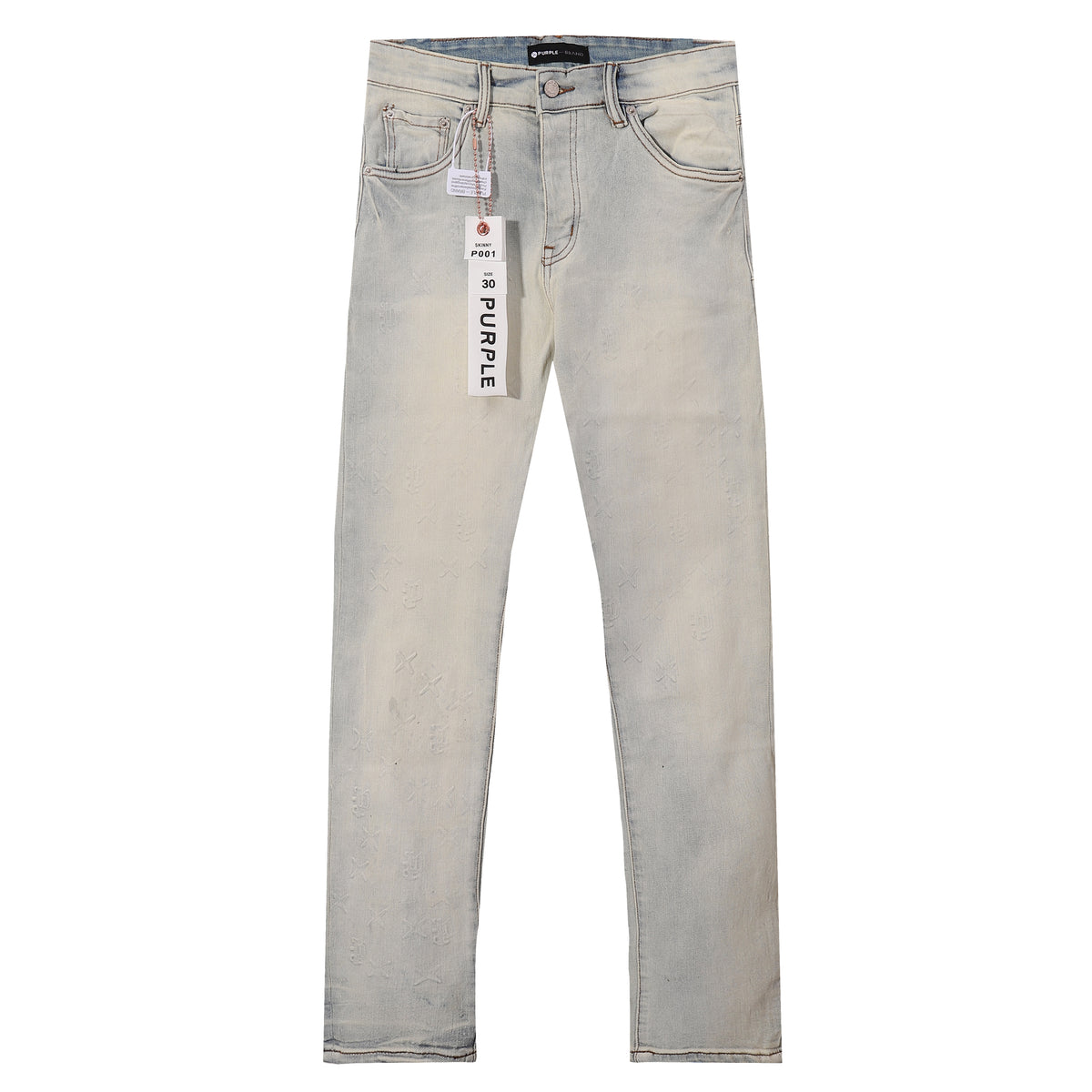 Purple‑Brand Bleach Wash Embossed Monogram Straight Jeans