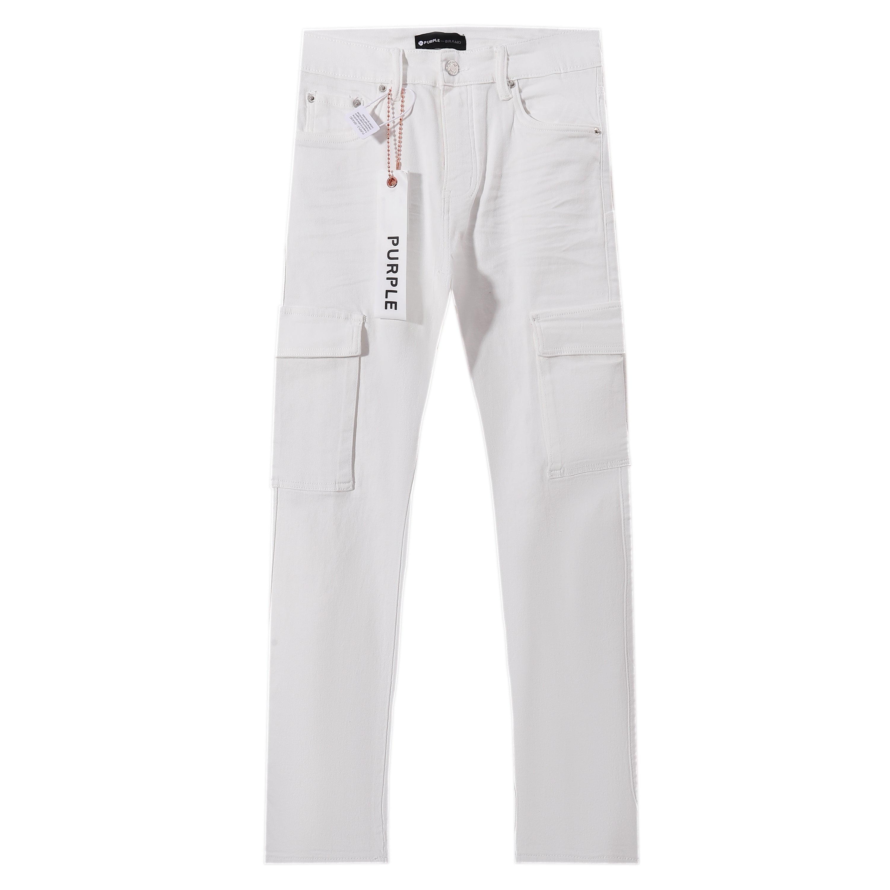Purple‑Brand White Cargo Straight Leg Jeans