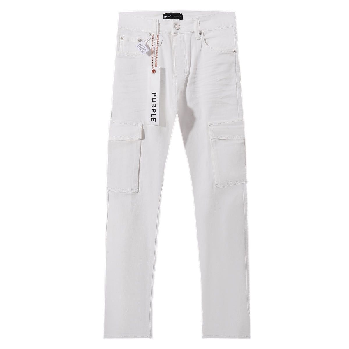 Purple‑Brand White Cargo Straight Leg Jeans