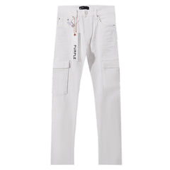Purple‑Brand White Cargo Straight Leg Jeans