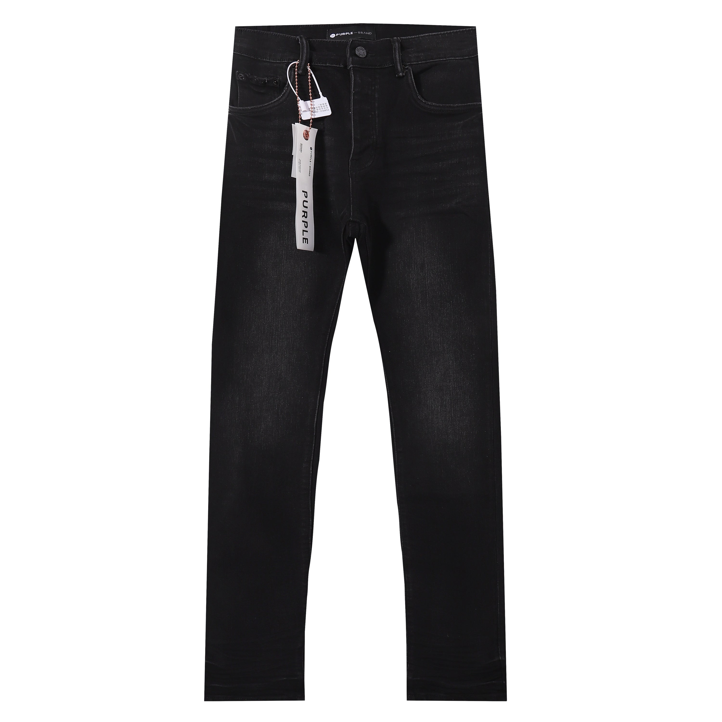 Purple‑Brand Black Shadow Whisker Wash Straight Leg Jeans