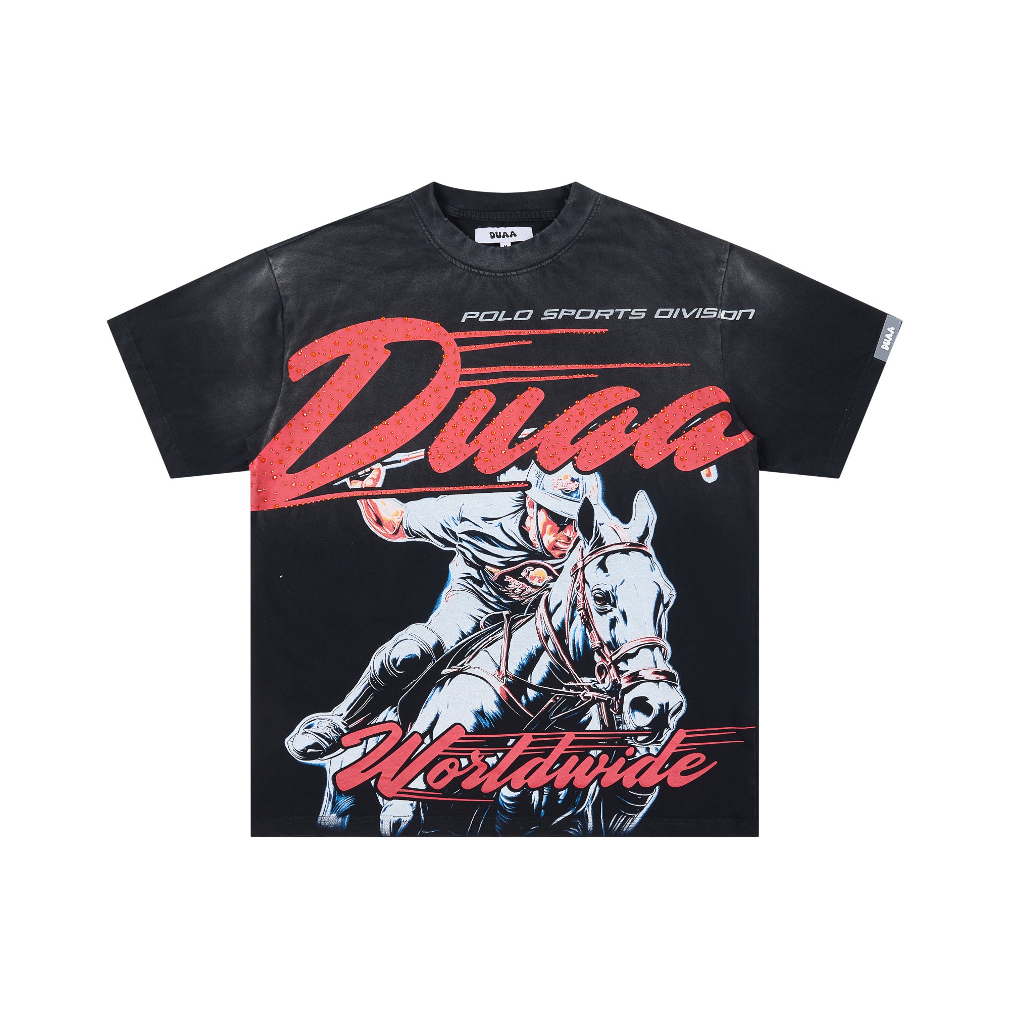 DUAA Worldwide Polo Horseman Vintage Black Washed T-Shirt