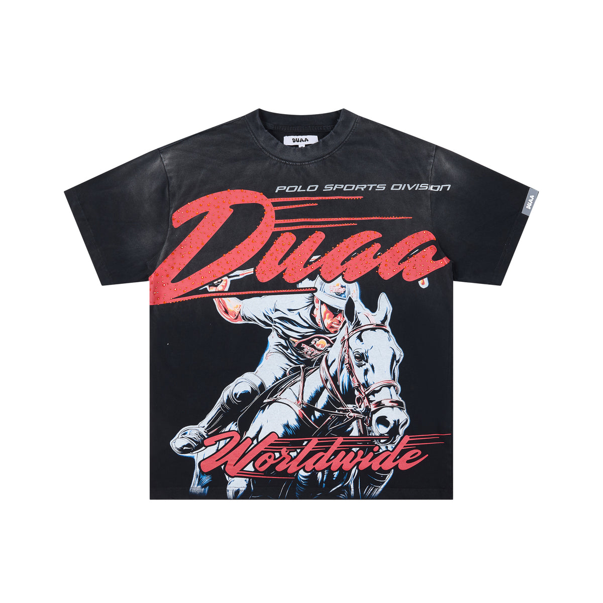 DUAA Worldwide Polo Horseman Vintage Black Washed T-Shirt