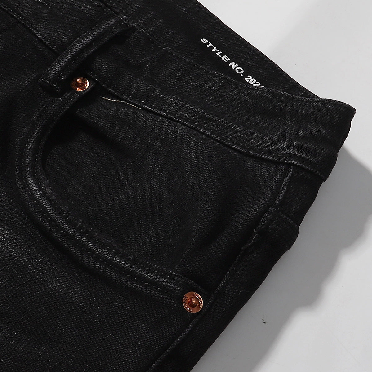 Purple‑Brand Black Repair Patch Splatter Detail Straight Leg Jeans