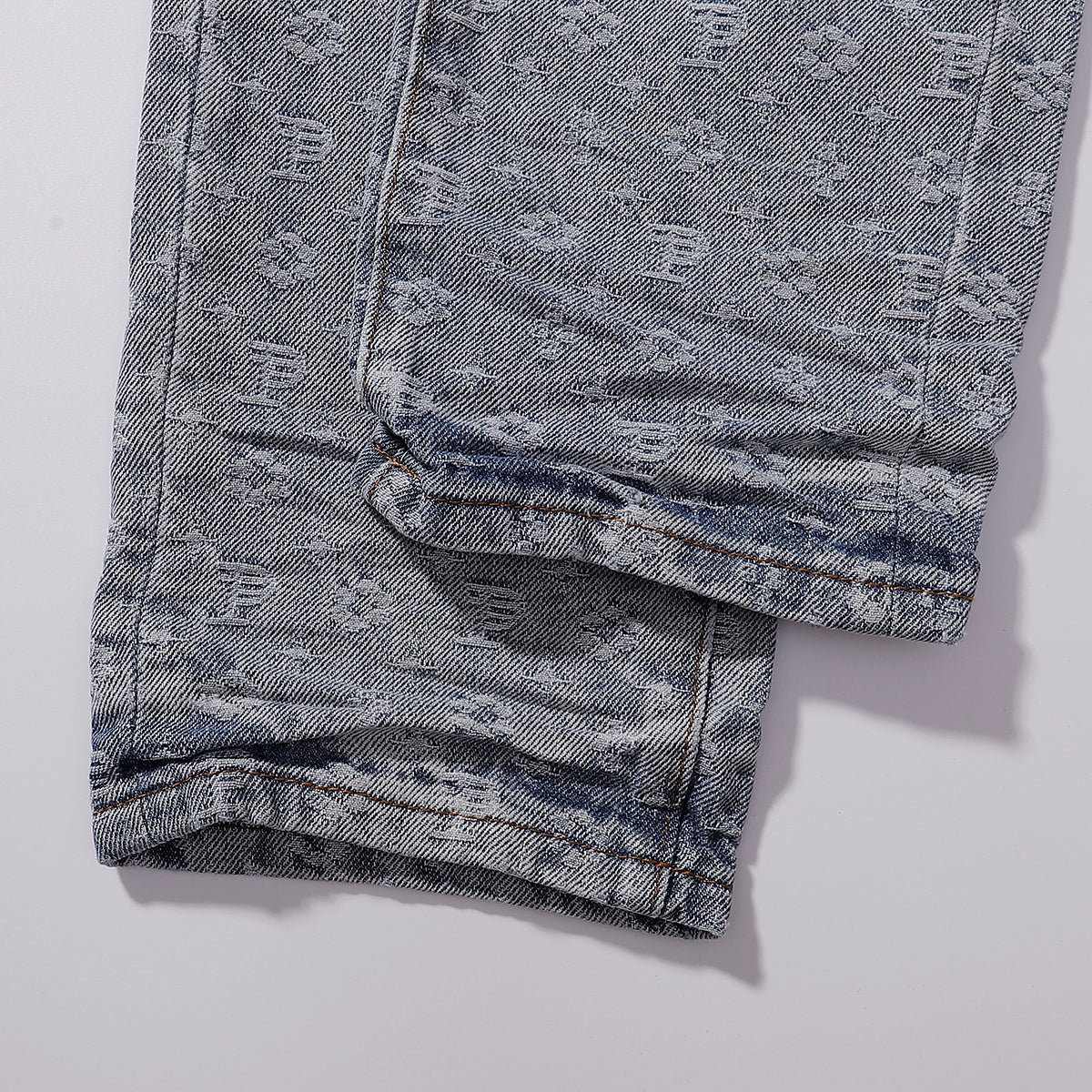 Purple‑Brand Monogram Jacquard Straight Leg Jeans