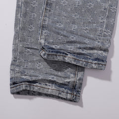 Purple‑Brand Monogram Jacquard Straight Leg Jeans